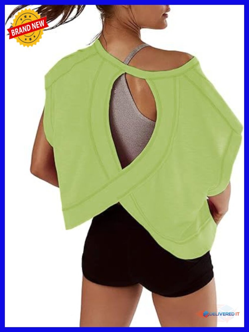 Open Back Short Sleeve Workout Crop Top Backless Athletic T Shirt